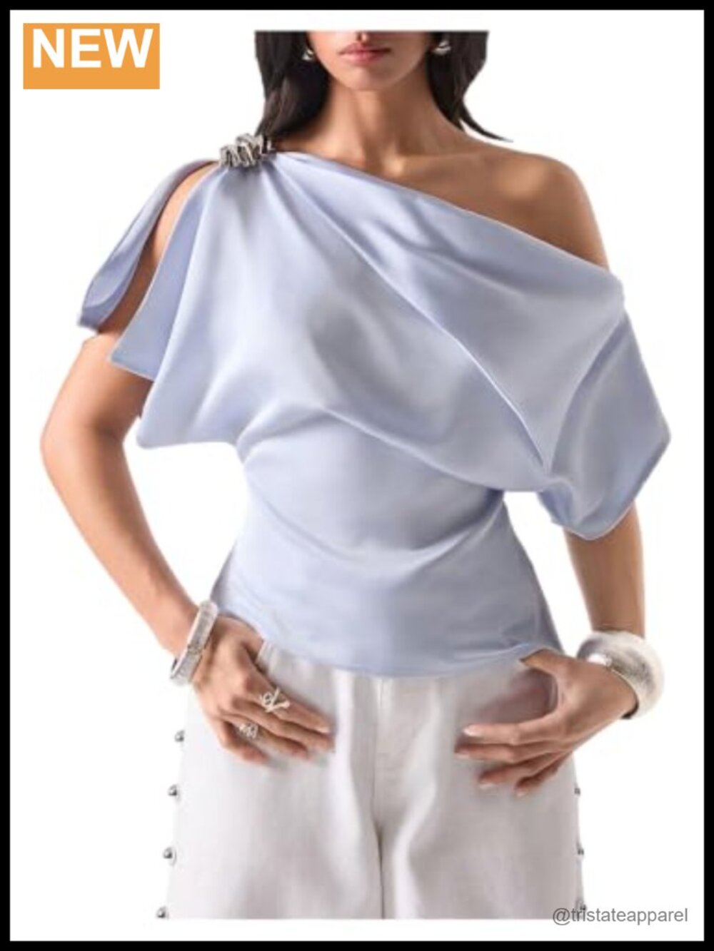 Off Shoulder Satin Blouse Womens Cinched Waist Dolman Sleeve Dressy Top